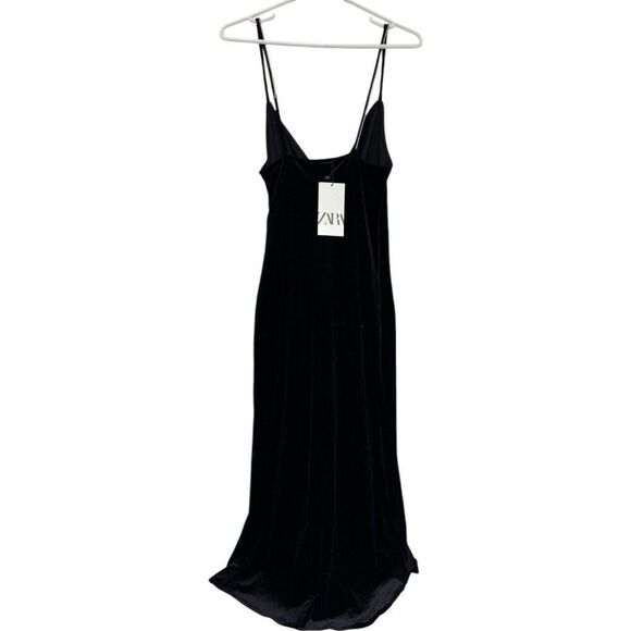Zara Womens Velvet Midi Dress Size M Black draped Vneck Cocktail 9246/617 NWT - Picture 4 of 12
